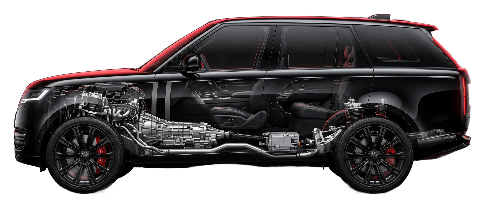 Side view of a vehicle with marked spare-part areas